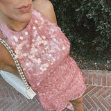 Fashion Sleeveless Pink Sequin Short Dress Halter-neck Sexy Slim Summer Dress Women Chic Street Party Dress Vestidos 2025 New