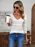 Autumn and winter casual V-neck striped pullover long sleeved knitted sweater