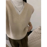 Women's Sweater Vest Sleeveless V-Neck Pullover Knitted Vest Top French Effortless Chic Knitwear Autumn Winter