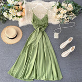 Elegant Sexy Backless High Waist Pleated Slip Dress Fairy A-line Summer Beach Vacation Vestidos Slim Women Evening Party Dress
