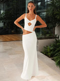 Hollow Out Backless Sexy Maxi Dress Women Gown Spaghetti Strap Sleeveless Irregular Slim Club Long Dress Summer