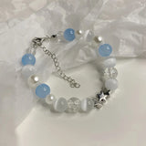Harajuku Pentagram Pearl Beaded Bracelets for Women Korean Aesthetic Cute Star Blue Glass Ball Bracelets Y2k Jewelry Gifts