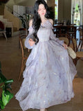 Elegant and Chic Women Floral Midi Dress Long Sleeve Vintage Party Birthday Vestidos Female A-Line Mujers Fall Clothes New