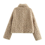 Pbong  Women's Jacket Flip Collar Long Sleeve Versatile Rope Buckle Solid Color Winter New Style Coat