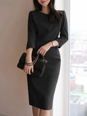 Autumn Women V Neck 3/4 Sleeve Bodycorn Dress Fashion Casual Solid Knee-length Vestido Robe Femme Elegant Work Sundress