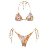 Sexy Micro Bikini Side Tie Thong Two-Piece Swimwear Halter Swimming Suit For Women Floral Print Biquini Ladies Bathing Suit