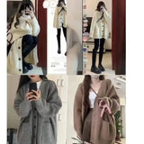 Pbong  Knitted Sweater Coat Women's Loose Sle Autumn Winter New Arrival Soft Cozy Japanese Lazy Vintage Single Button V-Ne