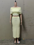 Slash Neck Crop Top And Long Skirt New Matching Sets Cotton Blend Vacation Beach Spring Summer Outfits Knit Elegant Women Sets