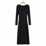 Pbong  Maxi Split Dresses for Women Solid Color Chic Temperament Robe Femme Slim Fit Square Collar Spring Dress