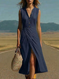 Pbong  Elegant Solid Color Maxi Dress Women Summer Fashion Sleeveless V-neck Maxi Dresses Casual