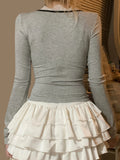 Sweet Fairycore Lace Trim Spliced Women’s Tops Long Sleeves Slim Fit Balletcore Gentle Blouses Autumn Trendy Clothes