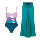 New Aqua blue High Waist Bikini Set Cover Up Swimsuit For Women Push Up Halter Three Pieces Swimwear Beach Bathing Suits