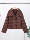 Pbong   Casual Plaid Stand Collar Jacket Women Loose Long Sleeve Single Breasted Pocket Female Jackets Autumn Winter Streetwear New