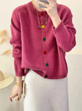 Japanese Sweet and Fresh Round Neck Colorful Button Knitwear Coat Academy Style Western Versatile Sweater Women's Cardigans