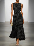 Elegant Polka Dot Long Dress Women Summer Fashion Sleeveless O-neck Maxi Dresses Casual