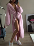 Pbong  The New Soft And Glutinous Knitted Cardigan Is Versatile, Simple And Loose, With A Plush Tie And A Cinched Waist