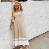 Women's High Waist Knit Dress Sleeveless Pleated Long Dress Casual Vacation Beach Slip Dresses Summer Fashion Female Clothing
