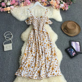 Pbong  Korean Fashion Sweet Off Shoulder Women Party Dress New Summer Floral Print Vacation Long Dress Beach Vestidos