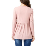 Pbong  Pregnant Women's Summer Simple Natural Solid Color Long Sleeved V-neck Nursing Top Soft and Comfortable Loose Outdoor T-shirt