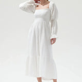 Pbong  Woman Vintage Floral Dress Puff Long Sleeve Off Shoulder Ruffle Long Dress Spring Fall Casual Vintage Bohemian Dresses
