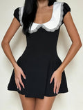 Pbong  contrast color Peter Pan Collar short sleeve slim waist A-LINE Sweet temperament Dresses