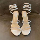 Summer Crystal Pendant Sandals Rhinestone High Heels 10cm Open Toe Women's Shoes Party Wedding Bridal Shoes Big Size 34-43