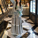 Kawaii Harajuku Plaid Skirt Women Preppy Style Sweet Long Skirts Retro Lace Patchwork A-line Ruffle Skirts Streetwear