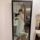 Summer Women's Square Collar Halter Dress Small Size Design Slimming Waistline Elegant Skirt Sweet Style Midi Dress