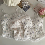 Y2k Tops French Floral Wood Ear-hem Camisole Women's Outer Wear with Breathable Lace Back-beautiful Underwear for Summer