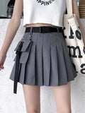 Pbong  Harajuku Belt Pleated Cargo Skirt Women Fashion Gothic High Waist Pocket Mini Skirts Fashion Summer Lady A Line Black Skirt