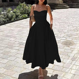 Pbong  Sexy Spring Spaghetti Strap Dress Women Backless Waist Shaping Elegant Dress Full Skirt Vacation Beach Party Gown Vestidos