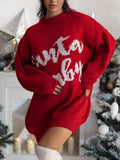Pbong  Winter Autumn New Christmas Dress Women European American Sweet Jacquard Knit Long Sleeve Party Theme Dress