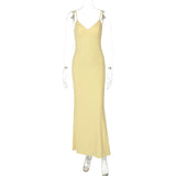 Spaghetti Strap Backless Sexy Maxi Dress For Women Gown Summer New Yellow Sleeveless Bodycon Long Dress Vestido