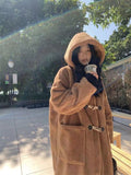 Lamb Wool Coat Women's Knee Over Mid Length Autumn/Winter New Cowhorn Button Japanese Loose Cotton Coats for Women