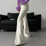 Pbong  Autumn/winter New Pu Leather White Split Open Flared Pants Sexy Tight Micro Flare Leggings Women's Wholesale Agency