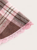 Pbong  Kawaii Plaid Lace Trim Ruffle Hem Skirt