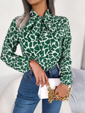 Pbong  for Autumn Office Lady Shirts Green Blue Red Women Casual Bow Long Sleeve Chiffon Blouse
