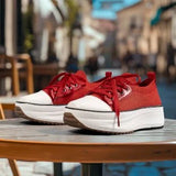 Pbong  Spring Hot Sale Of The Season Women's Low-Top Thick-Heeled Canvas Shoes Adhesive Flat Heel Single Shoes Rubber Outsole Pure