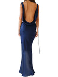 Pbong  Women Long Dress Sleeveless Low Cut Backless Lacing Slim Fit Dress for Party Cocktail Evening Summer New