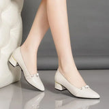 Pbong  Woman PumpsLoafers with Medium Heels Pointed Toe Chunky Shoes for Women Block Heel Spring on Offer Promotion Shoe Trend 39