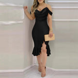 Sexy Bodycob Midi Dress Women Fashion Off The Shoulder Short Sleeve Pencil Black Party Dresses Elegant robe femme