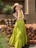 Summer Beach Backless Hollow Out Bandage Slip Dress Women Long Dress Elegant Sexy Club Evening Party Dresses Woman Green Robe