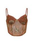 Floral Print Vintage Aesthetic Mesh Camisole Women Brown Cute Y2K Crop Top