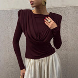 Pbong  New Autumn Winter Elegant Long-sleeved Top Women's Fashion Knitted Bottoming T-shirt Temperament Slim-fitting Tops