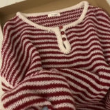 Pbong  Fresh Autumn New Loose Pullovers O Neck Long Sleeve Knit Stripe Lazy Pull Femme All-match Undershirt High Street Knitted