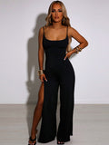 Summer Women Sexy Y2K Lace Up Backless Strap Rompers Slit Wide Leg Jumpsuit Outfits Vacation Streetwear Overalls