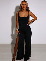 Summer Women Sexy Y2K Lace Up Backless Strap Rompers Slit Wide Leg Jumpsuit Outfits Vacation Streetwear Overalls