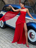 Elegant Strapless Sexy Maxi Dress For Women Gown With Scarf Off-shoulder Sleeveless Backless Split Beach Long Dress