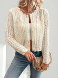 Spring and Autumn Women's Elegant Solid Color Round Neck Hollow Button Front Cardigan Sweater