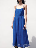 New elegant temperament women's casual and comfortable V-neck hollow embroidery thin suspender mid-length dress